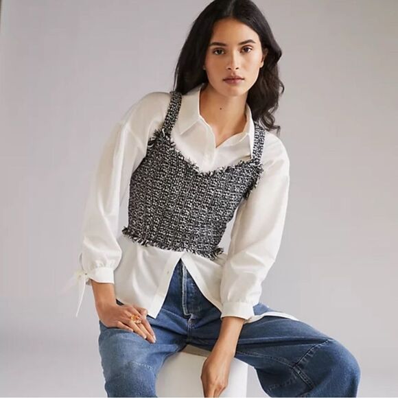 ✨ Mare Mare X Anthropologie Tweed Crop Tank Black White XS - Picture 1 of 12